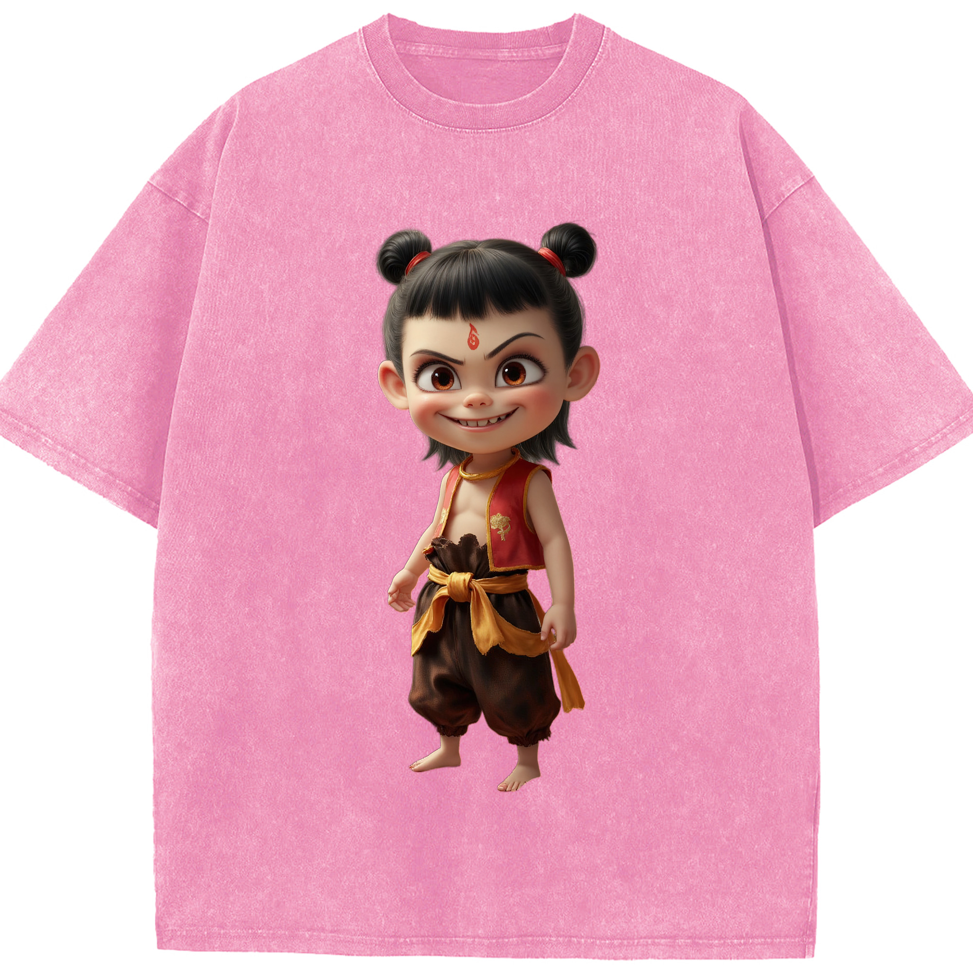（画像用） Ne Zha 2 ナタ 魔童の大暴れ 綿100% ヴィンテージ風 半袖Tシャツ（フロントプリント）
